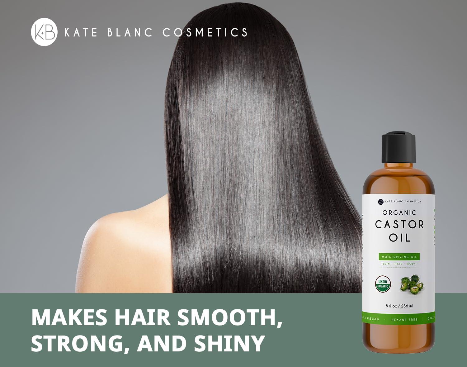 Kate Blanc Cosmetics Kate Blanc Cosmetics Castor Oil 8oz USDA Certified Organic. Cold-Pressed, 100% Pure, Hexane-Free. Promote Growth for Hair, Eyelashes, Eyebrows. Moisturizing For Dry Skin and Body