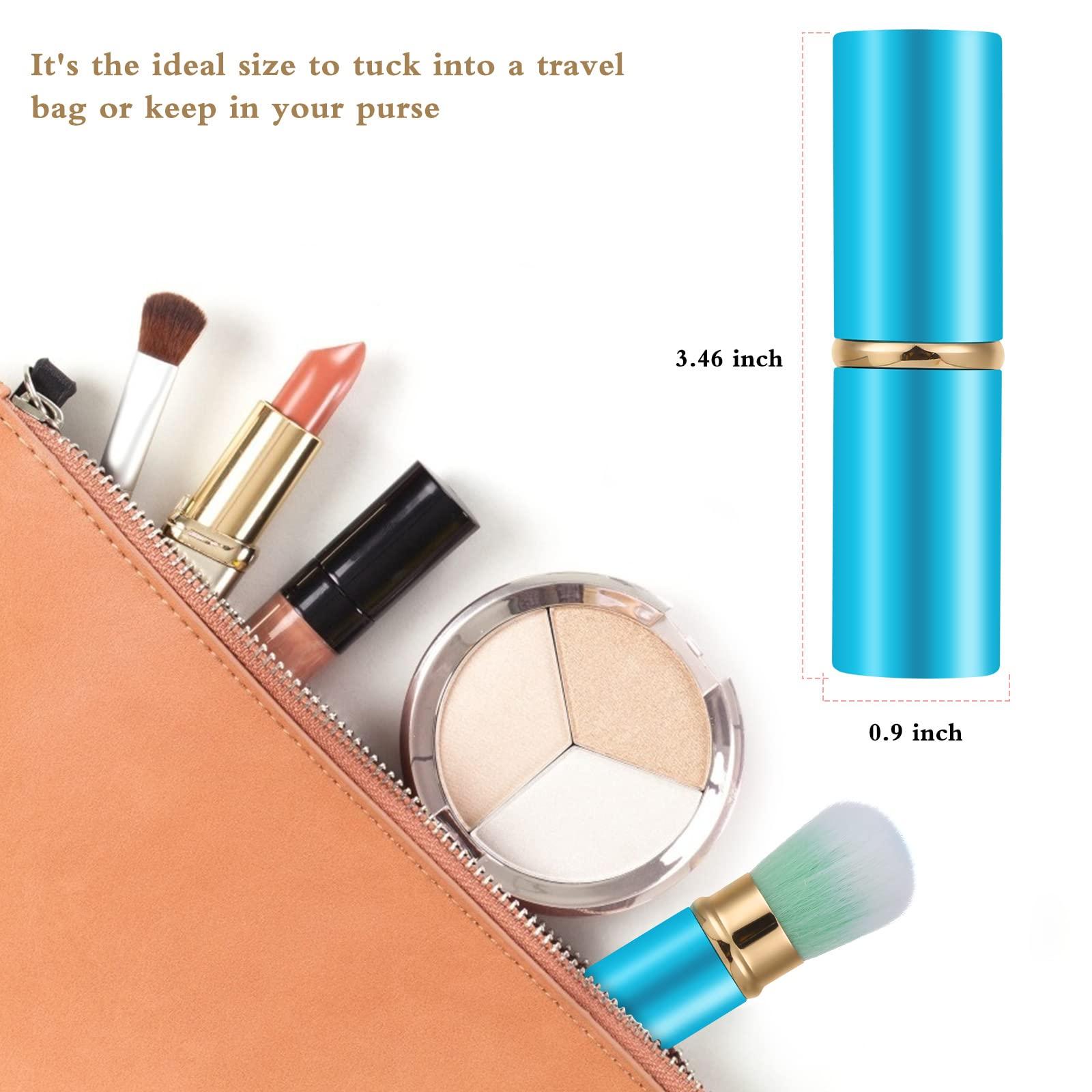 Falliny Falliny Retractable Kabuki Makeup Brush, Travel Mini Face Blush Brush, Portable Powder Foundation Sunscreen Brush with Cover for Blush, Bronzer, Buffing, Flawless Powder Cosmetics