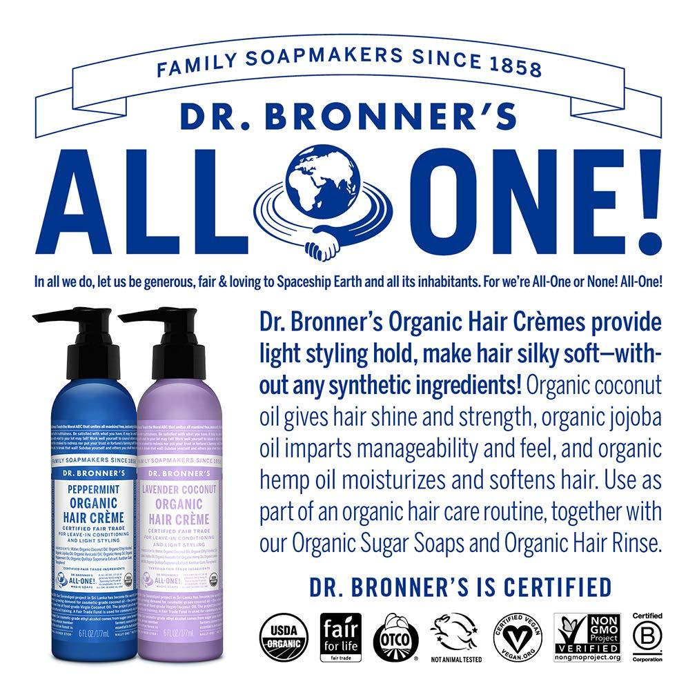 Dr. Bronner's Dr. Bronner\'s - Organic Hair Crme (Peppermint, 6 Ounce, 2-Pack) - Leave-In Conditioner and Styling Cream, Made with Organic Oils, Hair Cream Supports Shine and Strength, Nourishes Scalp, Non-GMO