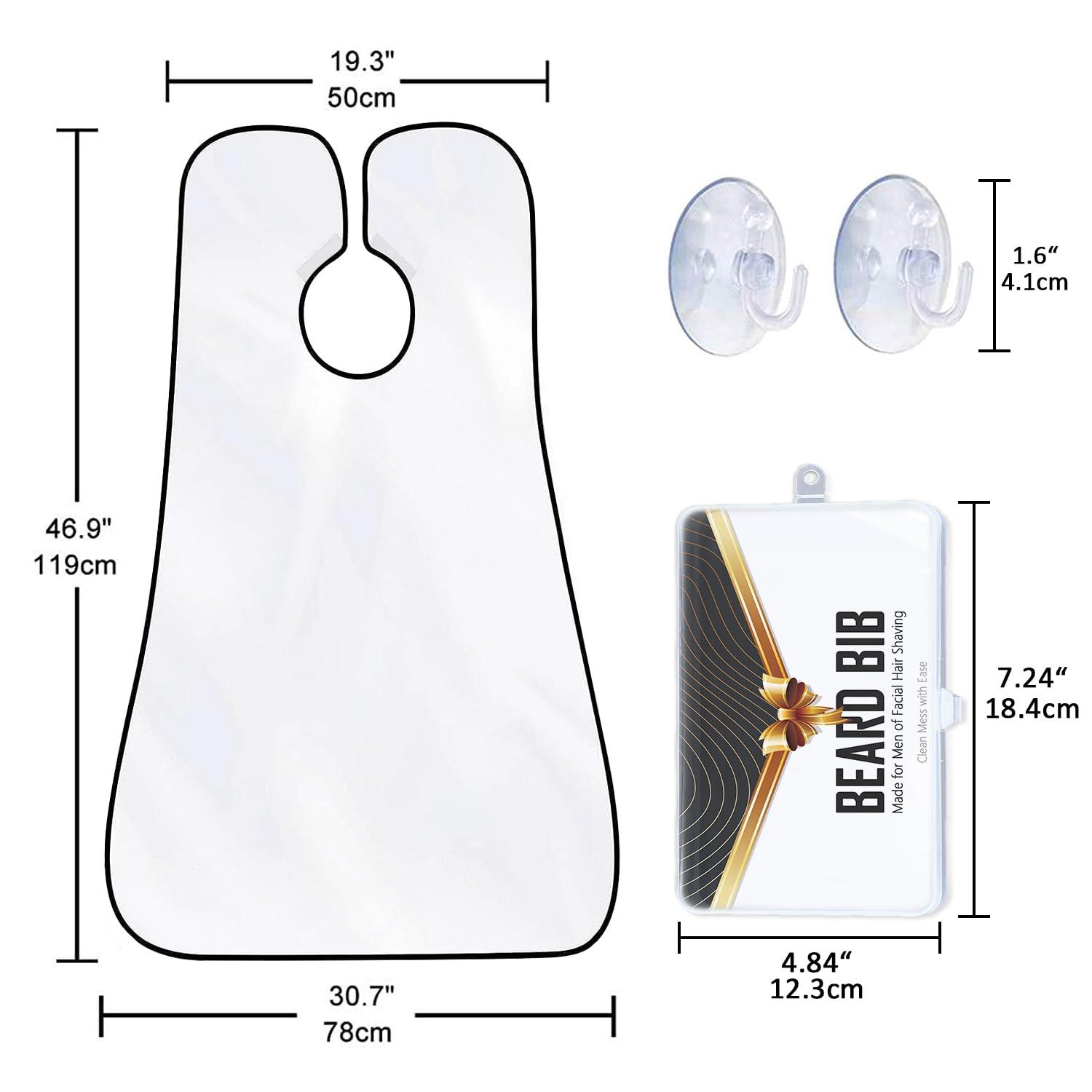 Leaflai Beard Bib Beard Apron, Beard Hair Catcher for Men Shaving & Trimming Non-Stick Waterproof Beard Cape Grooming Cloth with 3 Suction Cups & A Box Birthday Gifts for Father\'s Day Men Him Boyfriend(White)