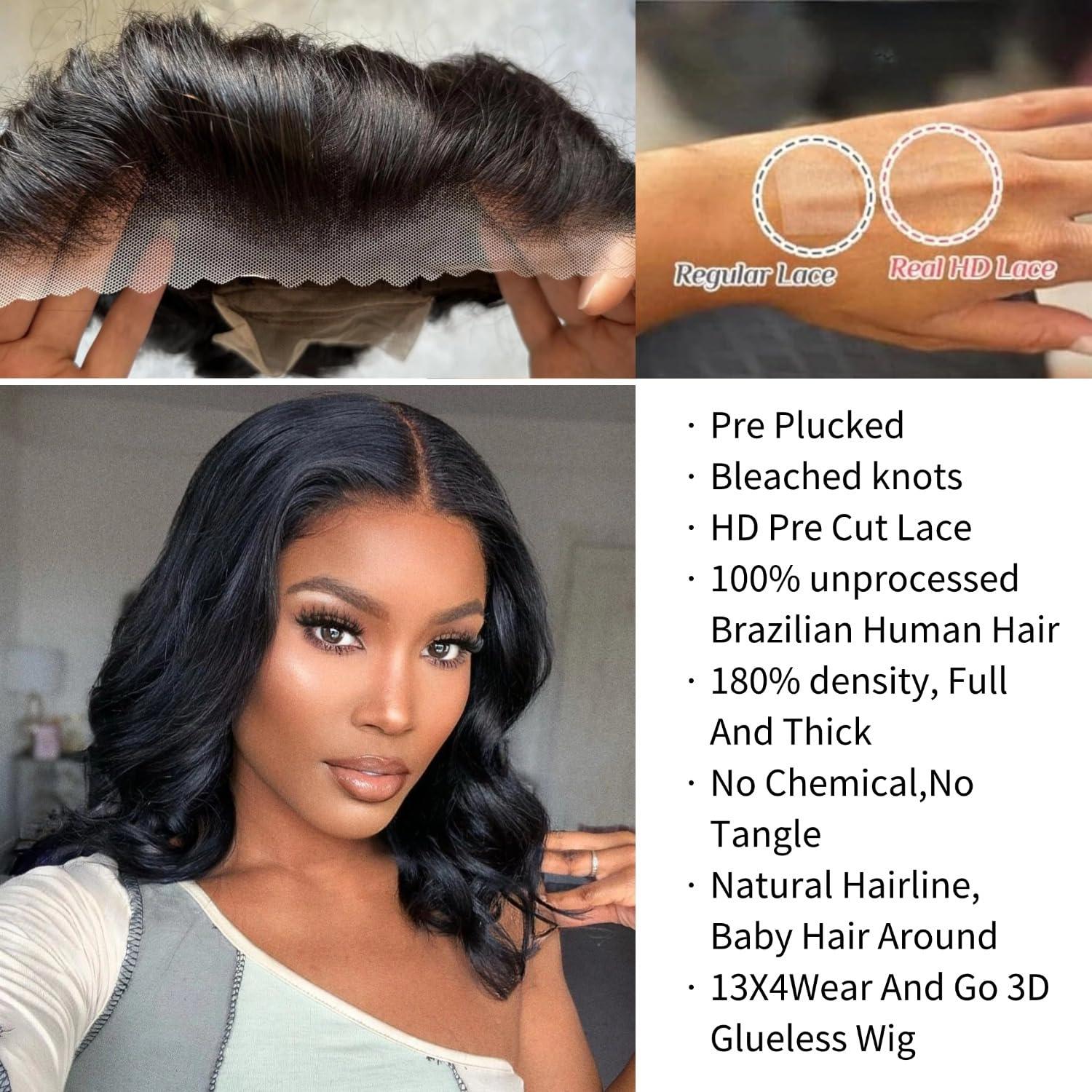Qmaple Qmaple Wear and Go Glueless Wigs Human Hair Pre Plucked Pre Cut 13x4 Bob Wig Human Hair Upgraded No Glue Body Wave HD Lace Front Wigs Human Hair Short Bob Wigs Human Hair for Black Women 12Inch