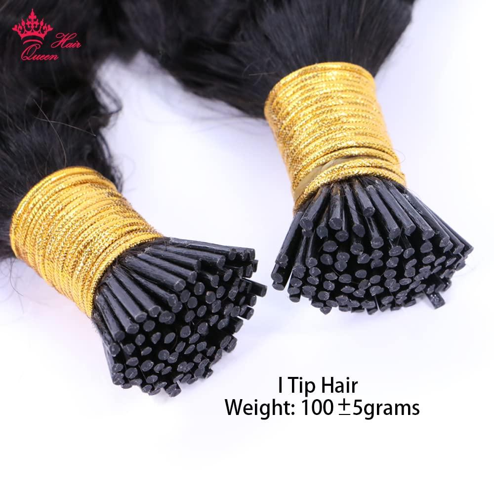 Queen Hair Queen Hair Products Deep Wave I Tip Microlinks Hair Extension Human Hair Brazilian Virgin Hair Bulk I Tip Hair Extensions For Black Women (14inches, I-Tip Hair DW)
