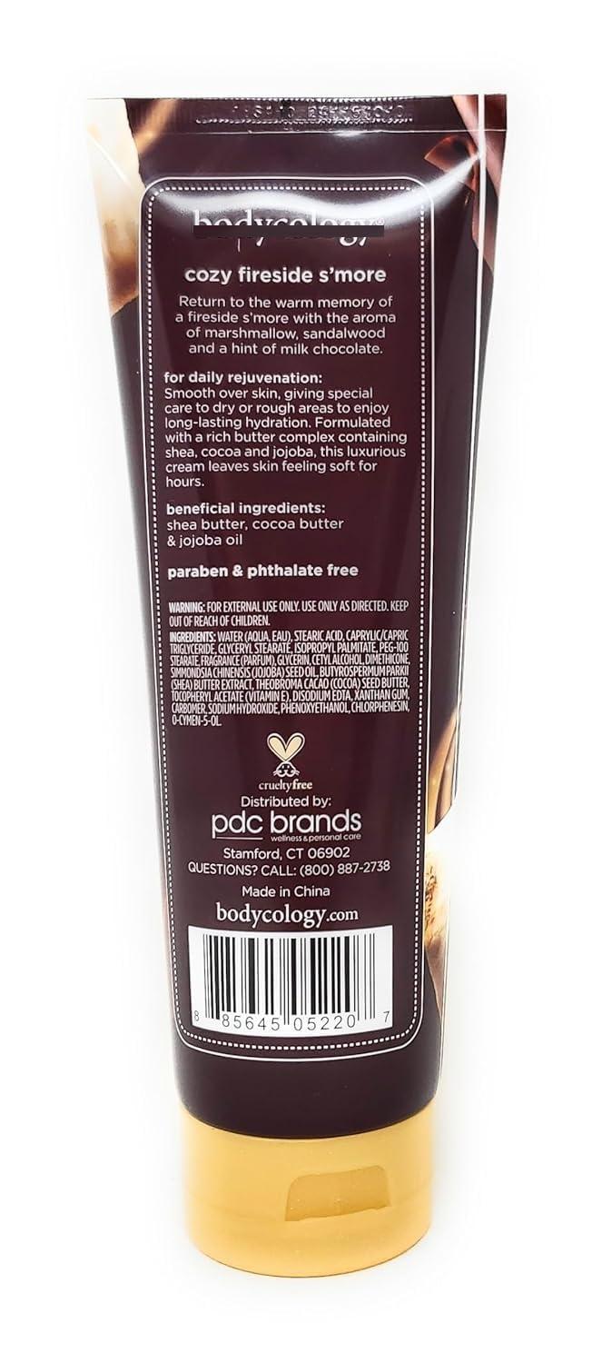 Bodycology Cozy Fireside S\'more 2 in 1 Body Wash & Bubble Bath 16 fl oz & Cozy Fireside S\'more Butter Body Cream 8 oz (Pack of 2)