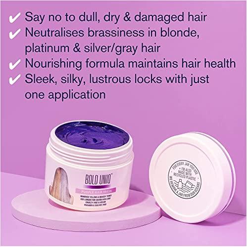 BOLD UNIQ Purple Hair Mask For Blonde, Platinum, Bleached, Silver, Gray, Ash & Brassy Hair, BoldPlex 6 Hair Serum & BoldPlex 4 Shampoo Bundle - Remove Yellow Tones and Condition Dry, Damaged Hair - Cruelty Free