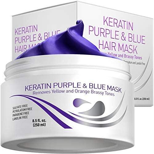 VITAMINS hair cosmetics Vitamins Keratin Purple Hair Mask - Violet Blue Protein Deep Conditioner Treatment - Toner for Blonde Platinum Silver Gray Ash or Brown Colored Dry and Damaged Brassy Hair