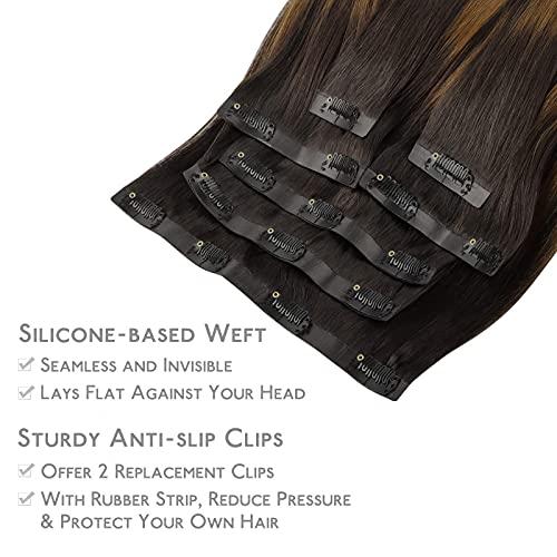 Wennalife WENNALIFE Seamless Clip In Hair Extensions, 18 Inch 130g 7pcs Balayage Dark Brown to Chestnut Brown Hair Extensions Clip in Human Hair Invisible PU Skin Weft Natural Remy Human Hair Extensions