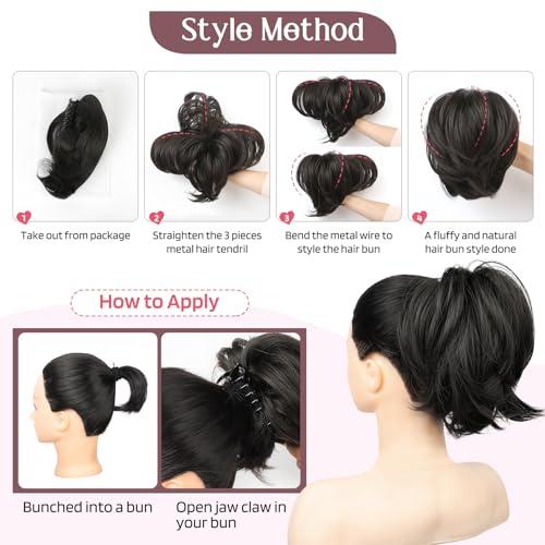 HOOJIH HOOJIH Messy Bun Hair Piece, Claw Clip in Straight Hair Bun 9 Inch Short Ponytail Extension with Bendable Metal Wire Hair Pieces for Women Fake Hair Bun DIY Styles - Ginger Medium Brown