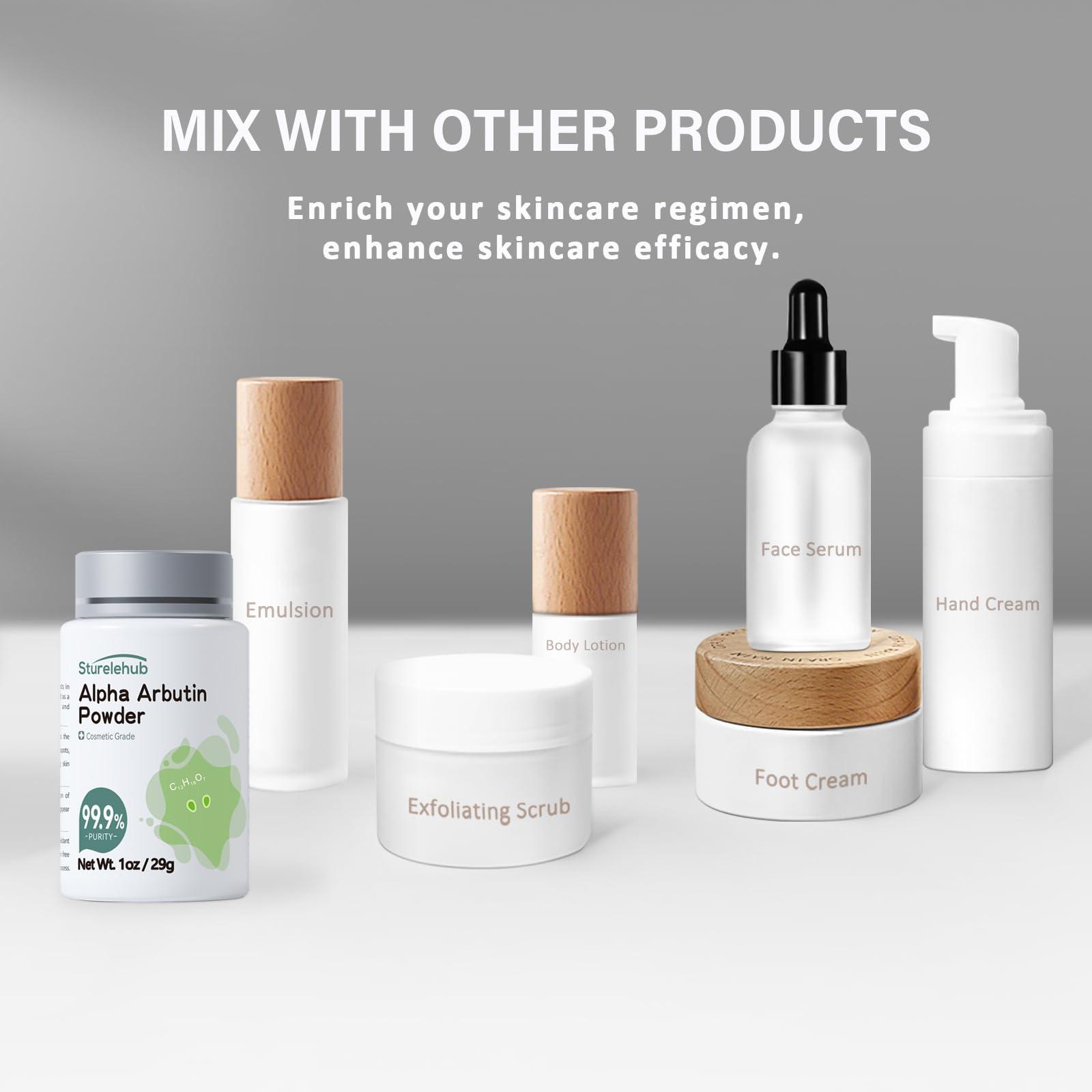 Sturelehub Alpha Arbutin Powder, 1OZ 99.9% Purity, Cosmetic Grade, Alpha Arbutin Powder for Homemade Cosmetics