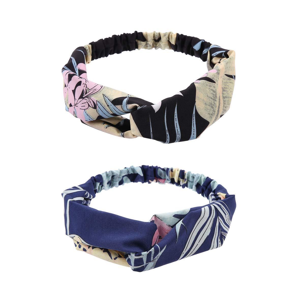 CUTEGIFT CUTEGIFT 9 Pack Beach Headbands for Women Boho Headbands for Girls Flower Printed Cross Elastic Head Wrap Bohemian Knotted Head Wrap Elastic Hair Band Hair Accessories for Teens Girls Women