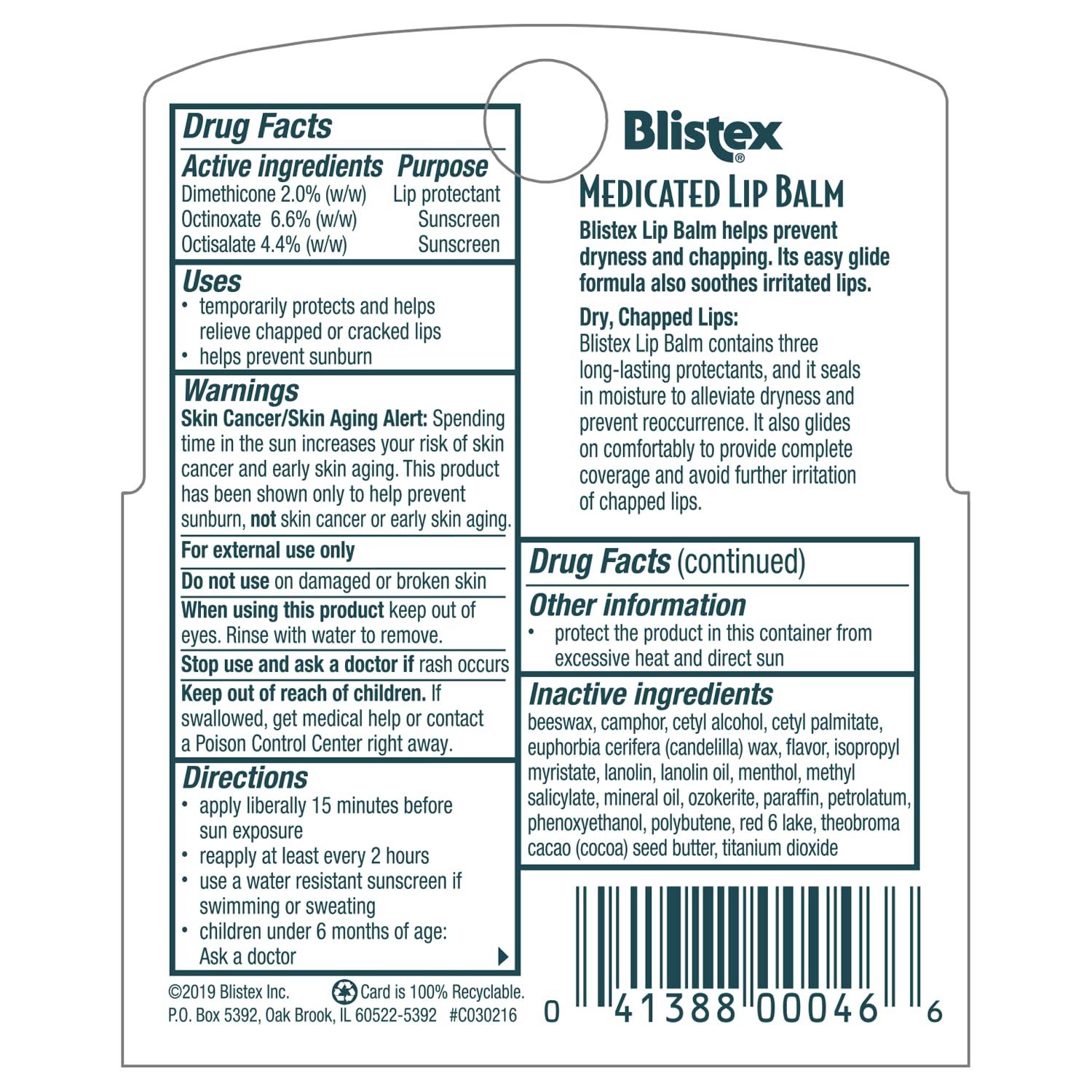 Blistex Blistex Medicated Lip Balm, 0.15 Ounce, 3 Count (Pack of 2) Prevent Dryness & Chapping, SPF 15 Sun Protection, Seals in Moisture, Hydrating Lip Balm, Easy Glide Formula for Full Coverage