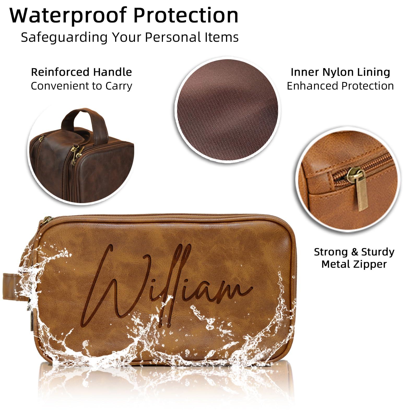 Xpanrous Xpanrous Personalized Toiletry Bag for Men, Customized Groomsmen PU Leather Travel Dopp Kit Shaving Bag, Handcrafted Gifts for Father\'s Day, Wedding, Birthday, Husband,Light Brown