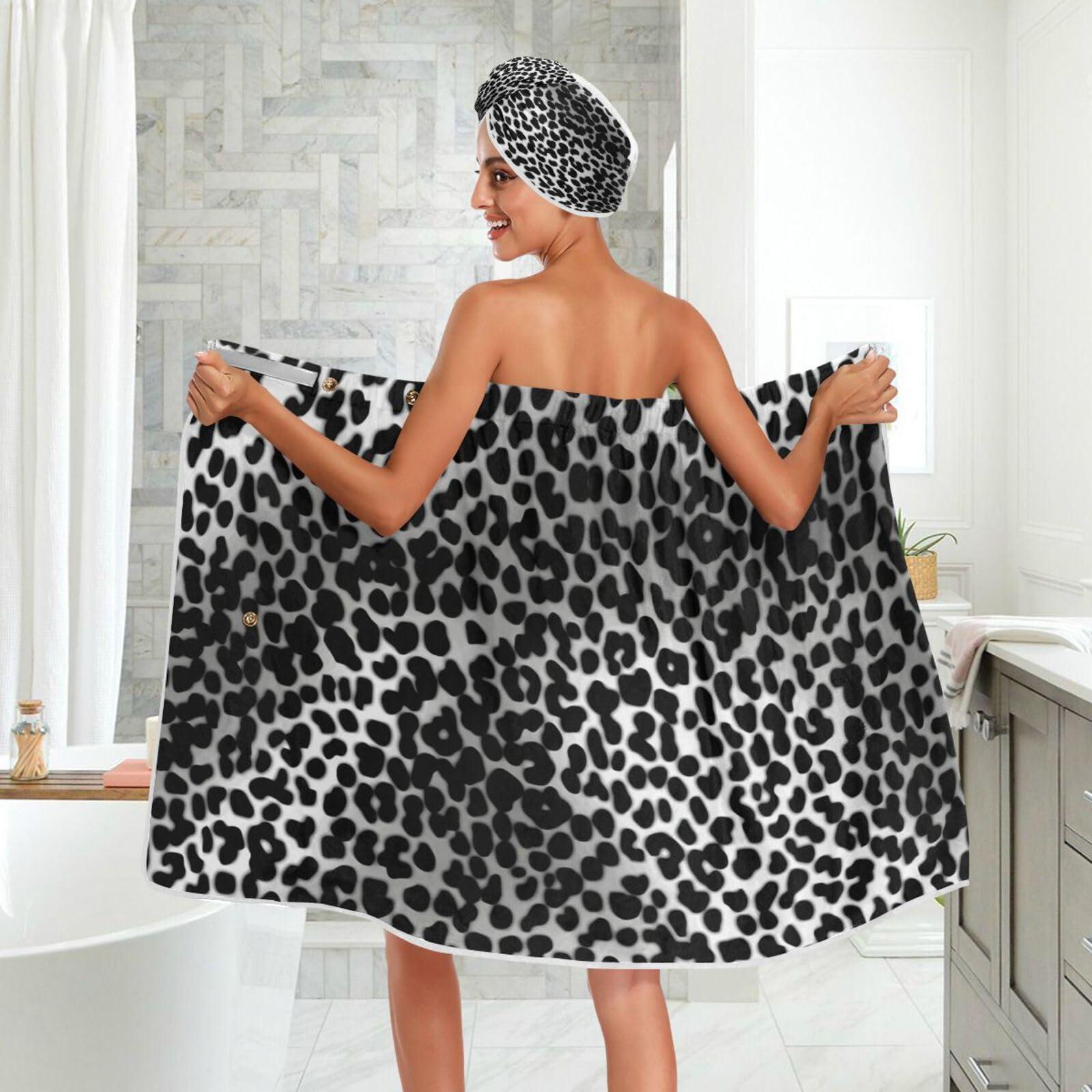 xigua xigua Leopard Print Bath Towels Set,Quick Drying Women Bath Wrap Towel with Dry Hair Cap Headband Highly Absorbent Bath Towel for Gym, Spa, Bathroom, Shower109