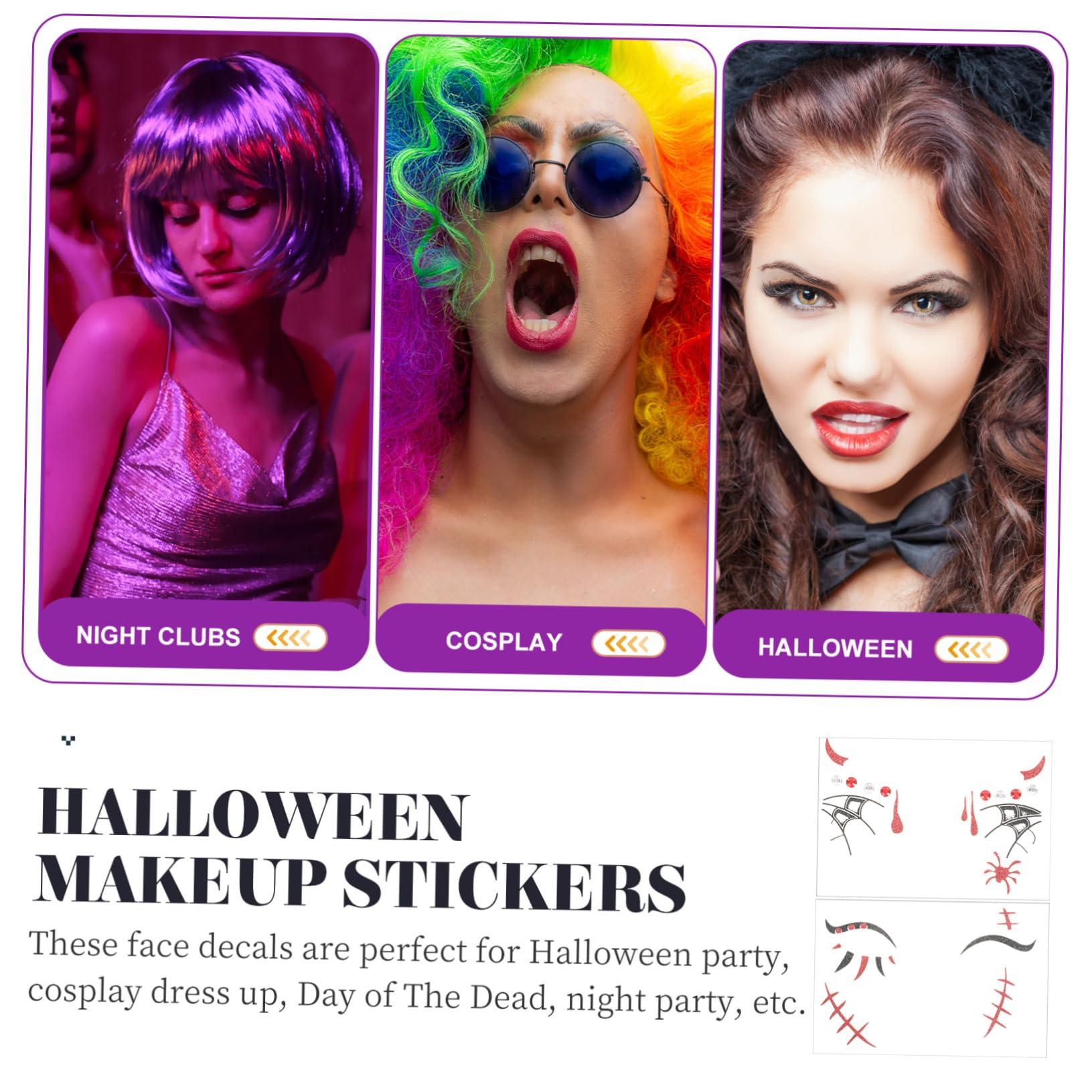 MERRYHAPY MERRYHAPY 2 Sheets Halloween Temporary Tattoo Stickers Makeup Face Tattoos Skin-Friendly Rhinestone Design for Party Favors