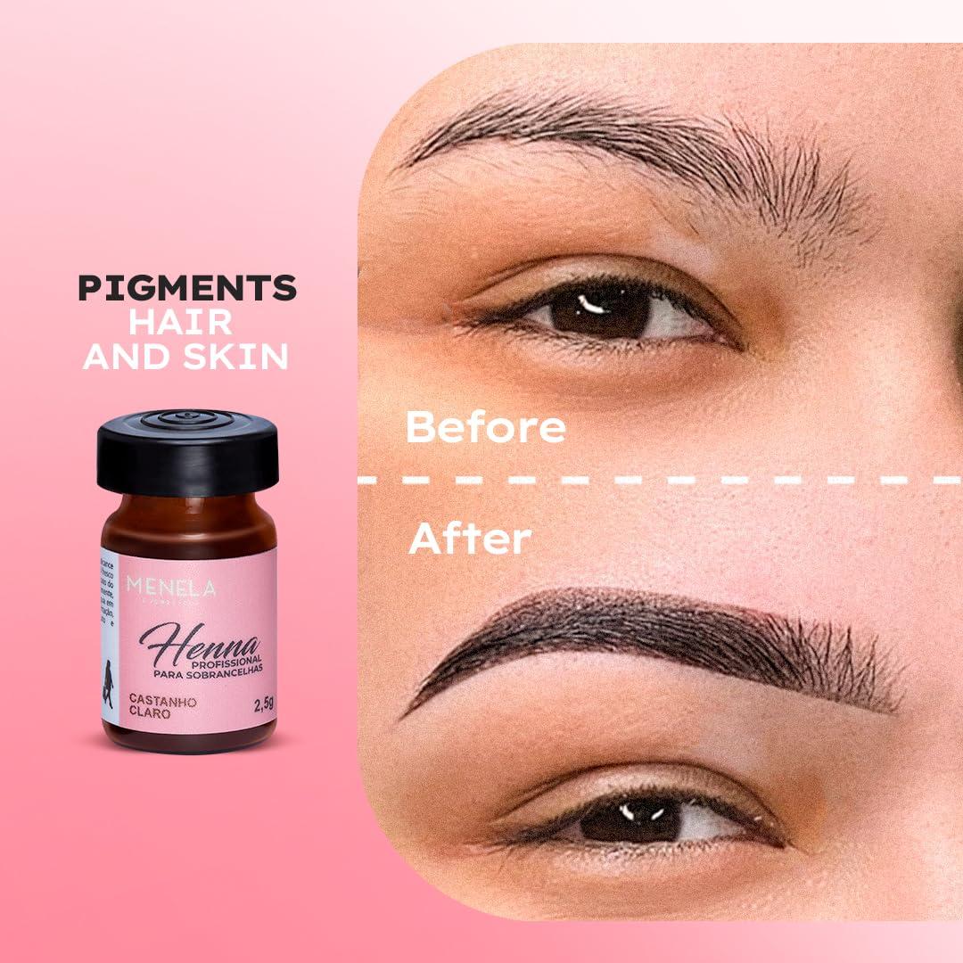 Menela MENELA Eyebrow Henna Tint - Medium Brown Henna Brow Dye with Bamboo Extract for Enhanced, Natural-Looking Brows - 2.5g Henna Powder & 15ml Fixer - Eyebrow Tint Kit