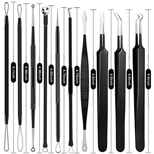Boxoyx Pimple Popper Tool Kit - Boxoyx 10 Pcs Blackhead Remover Comedone Extractor Kit with Box for Quick and Easy Removal of Pimples, Blackheads, Zit Removing, Forehead,Facial and Nose (Black)