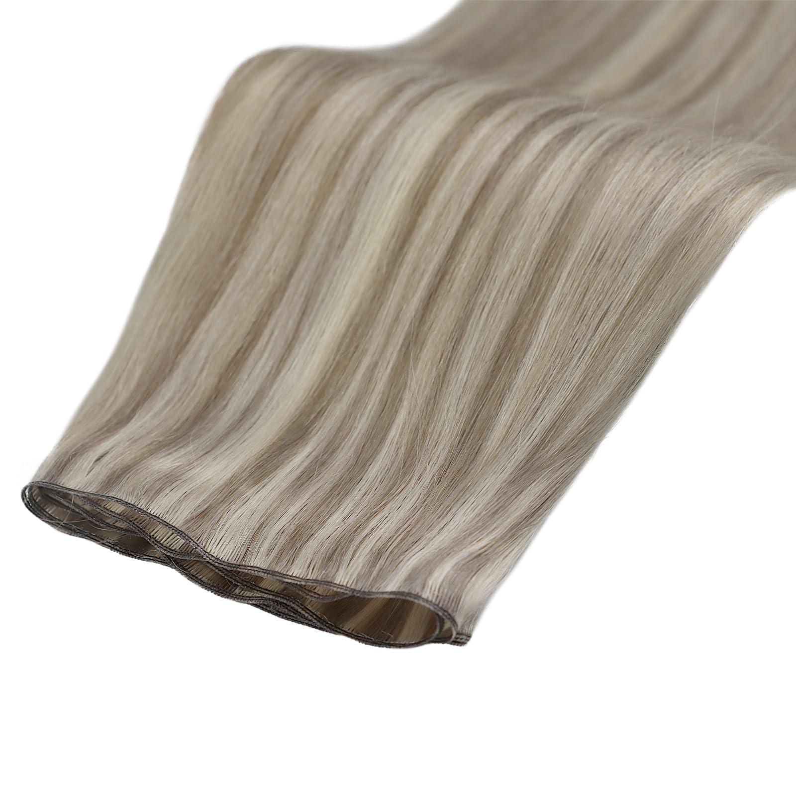 Fshine Fshine Hand Tied Genius Weft 14 Inch 50g Ash Blonde Highlighted Bleach Blonde Sew in Hair Extensions Remy Human Hair Weave Real Human Hair for Women Highlight Hair Genius Weft Natural Hair