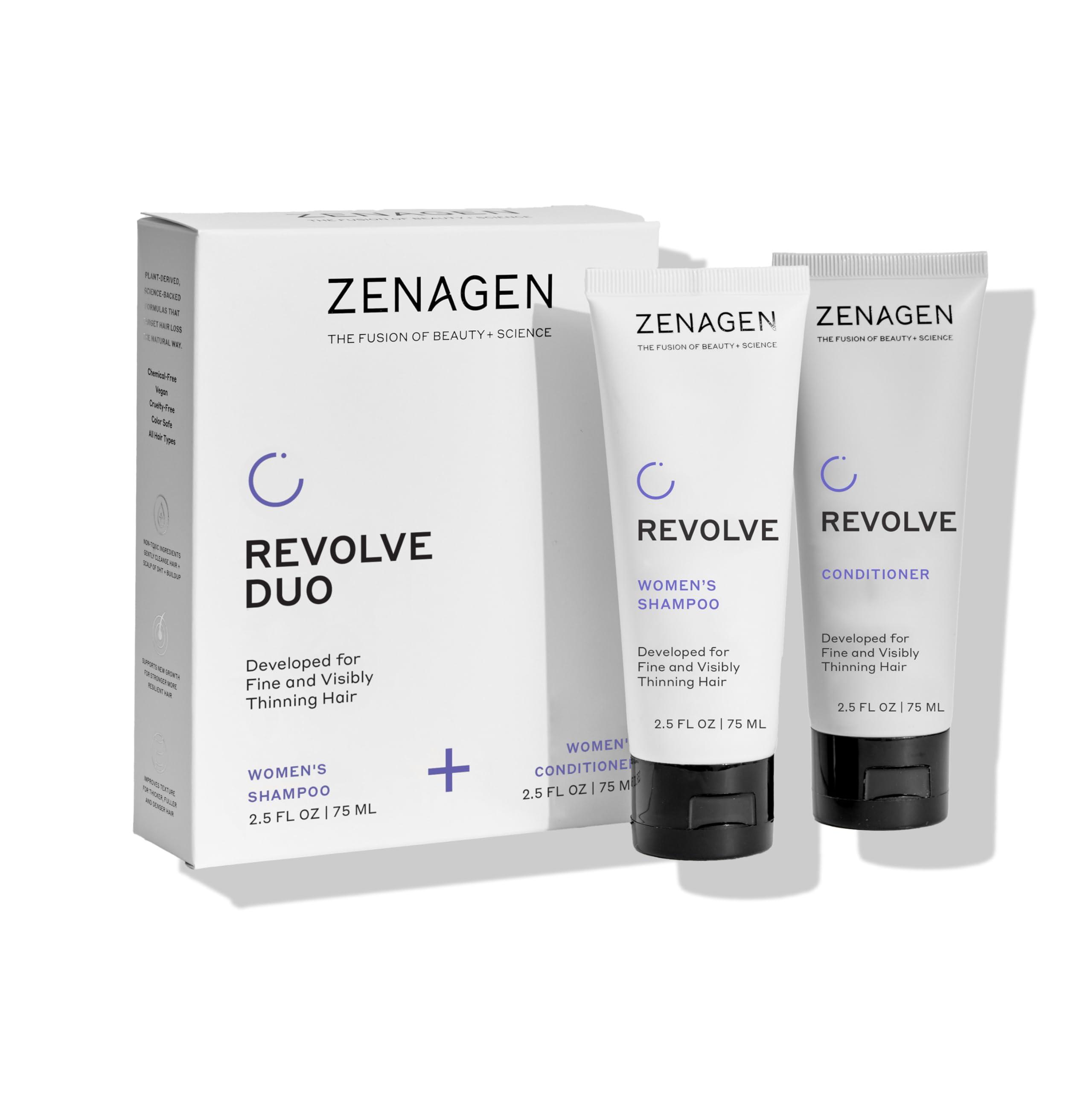 Zenagen ZENAGEN Revolve Women's Travel Kit | Shampoo + Conditioner for Fine & Visibly Thin Hair, Promotes Thicker Fuller Hair, Plant-Based Formula, Color-Safe, Vegan