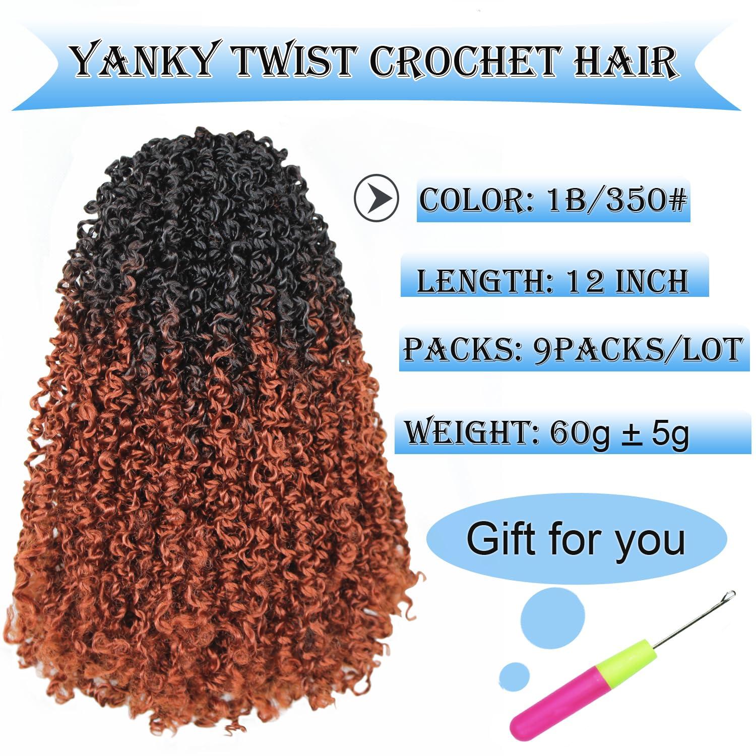 Trekci 12 Inch 9 Packs Yanky Twist Crochet Hair Pre-Twisted Curly Braiding Hair Extensions Pre-looped Senegalese Twist Braids Synthetic Curly Crochet Hair For Black Women(12inch, 9pack, 1b/350)