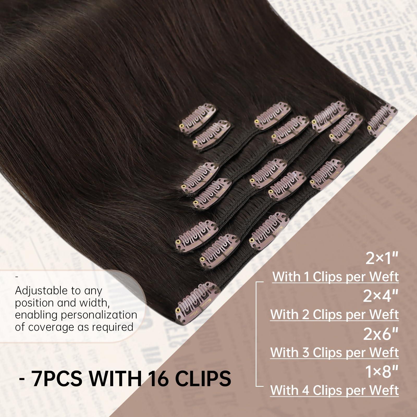 Sunny Hair Sunny Hair Clip in Hair Extensions Straight Human Hair Clip in Extensions Remy Clip in Hair Extensions Real Human Hair Extensions Clip ins Chocolate Brown 24inch