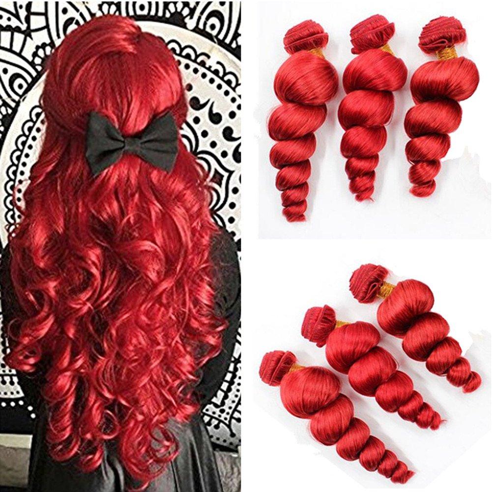 Ruma Hair Ruam Hair 8A 3/4Pcs Full &Thick Red Malaysian Loose Wave Curly Virgin Human Hair Weave Weft Extensions 3/4 Bundles Lot 100G/Pc Mixed Lengths 10-30'' Stock (24 24 24 24)