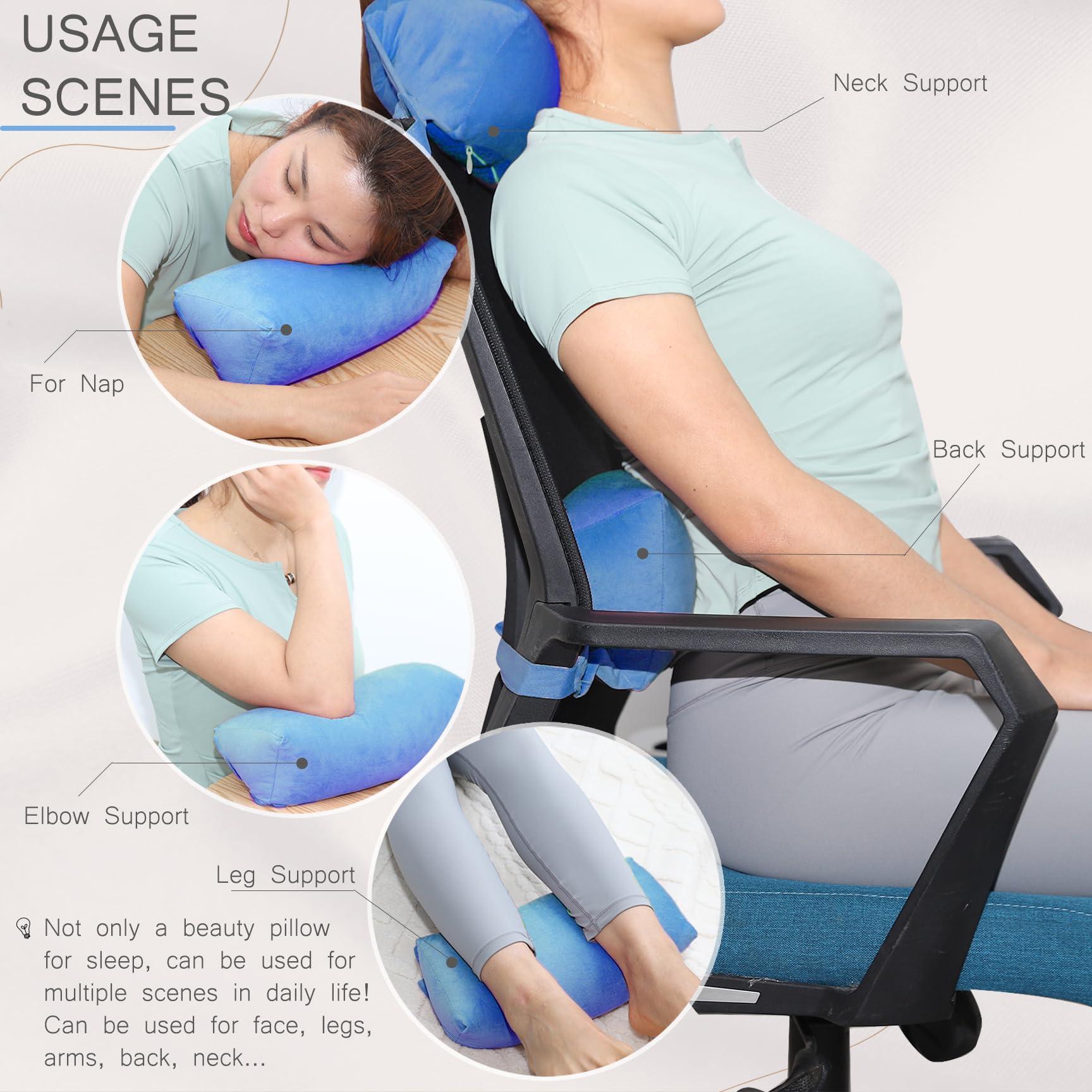 okmaba Beauty Pillow, Anti Wrinkle & Anti Aging Back Sleep Training Pillow, Wrinkle Prevention Pillow to Sleep on Back, Head Positioning Pillow, Post Surgery Pillows Support for Sleeping Upright (Blue)