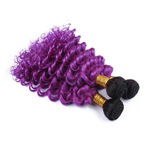 Tony beauty hair Tony Beauty Hair Dark Root Purple Ombre Virgin Brazilian Human Hair Bundle Deals Deep Wave 3Pcs Lot #1B/Purple Ombre Brazilian Virgin Hair Wefts Wavy Human Hair Extensions (10 10 10)