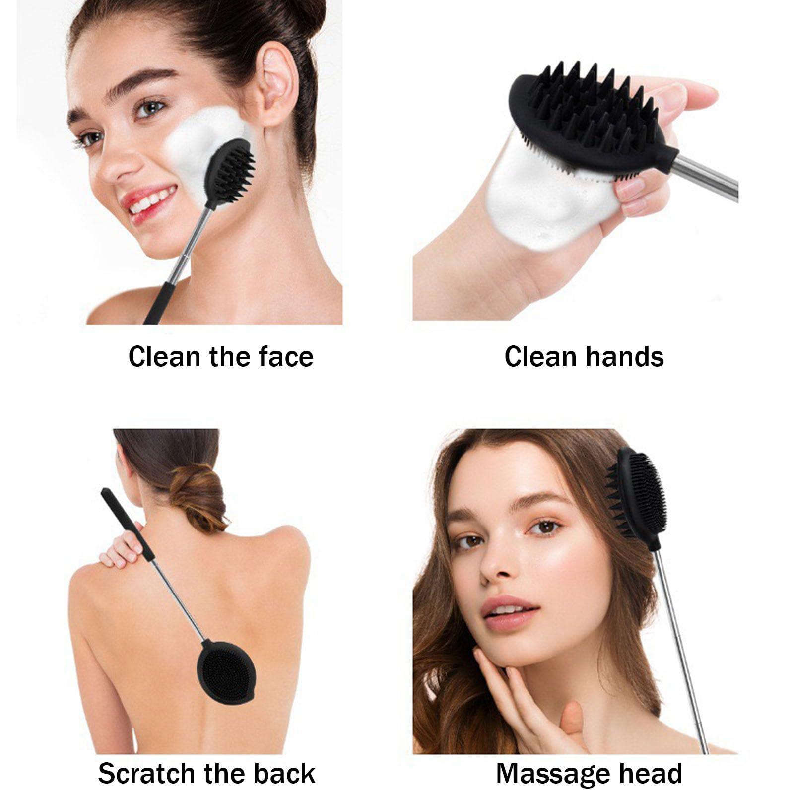 Ruxunteli Extendable Long-Handled Bath Brush, Retractable Handle (Pink)