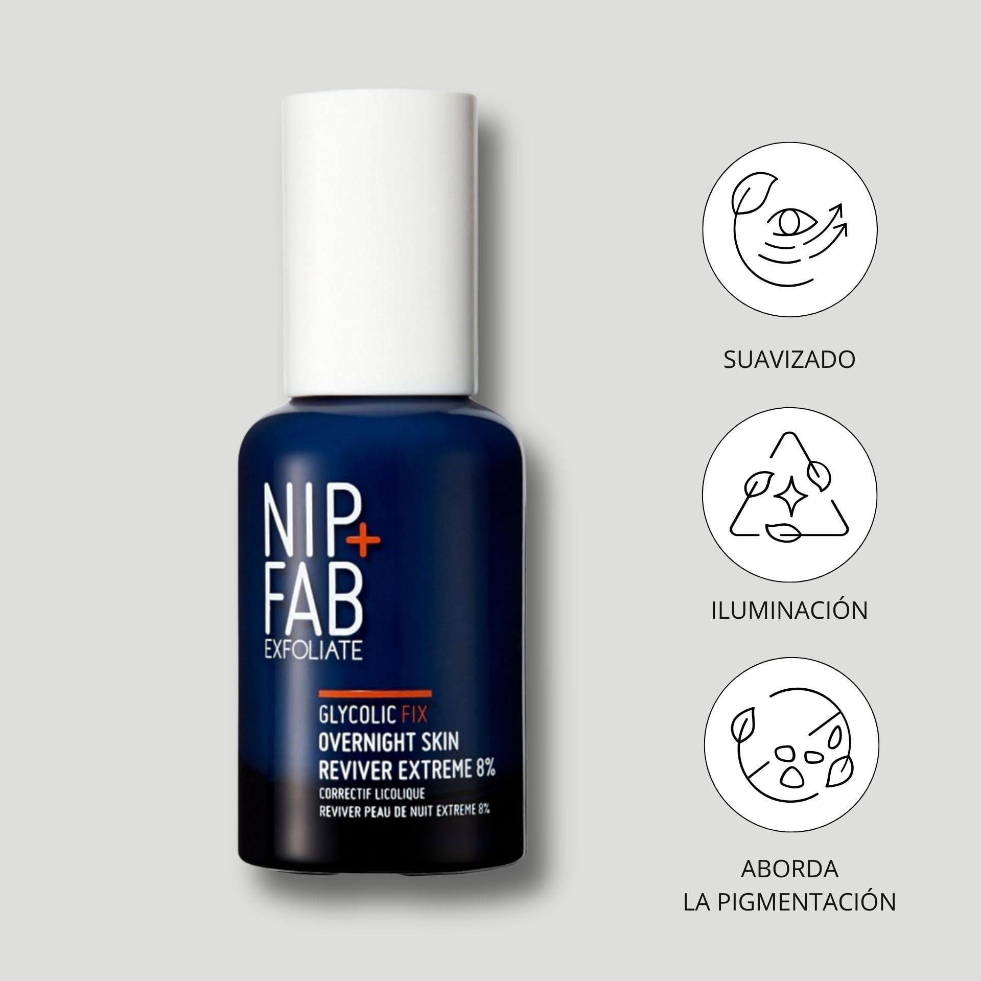 Nip+Fab Nip+Fab Glycolic Fix Overnight Skin Reviver Extreme 8%, 1.52 fl oz, Face Skin Exfoliant with Lactic Acid and Special Formula to Soften, Hydrate and Regenerate