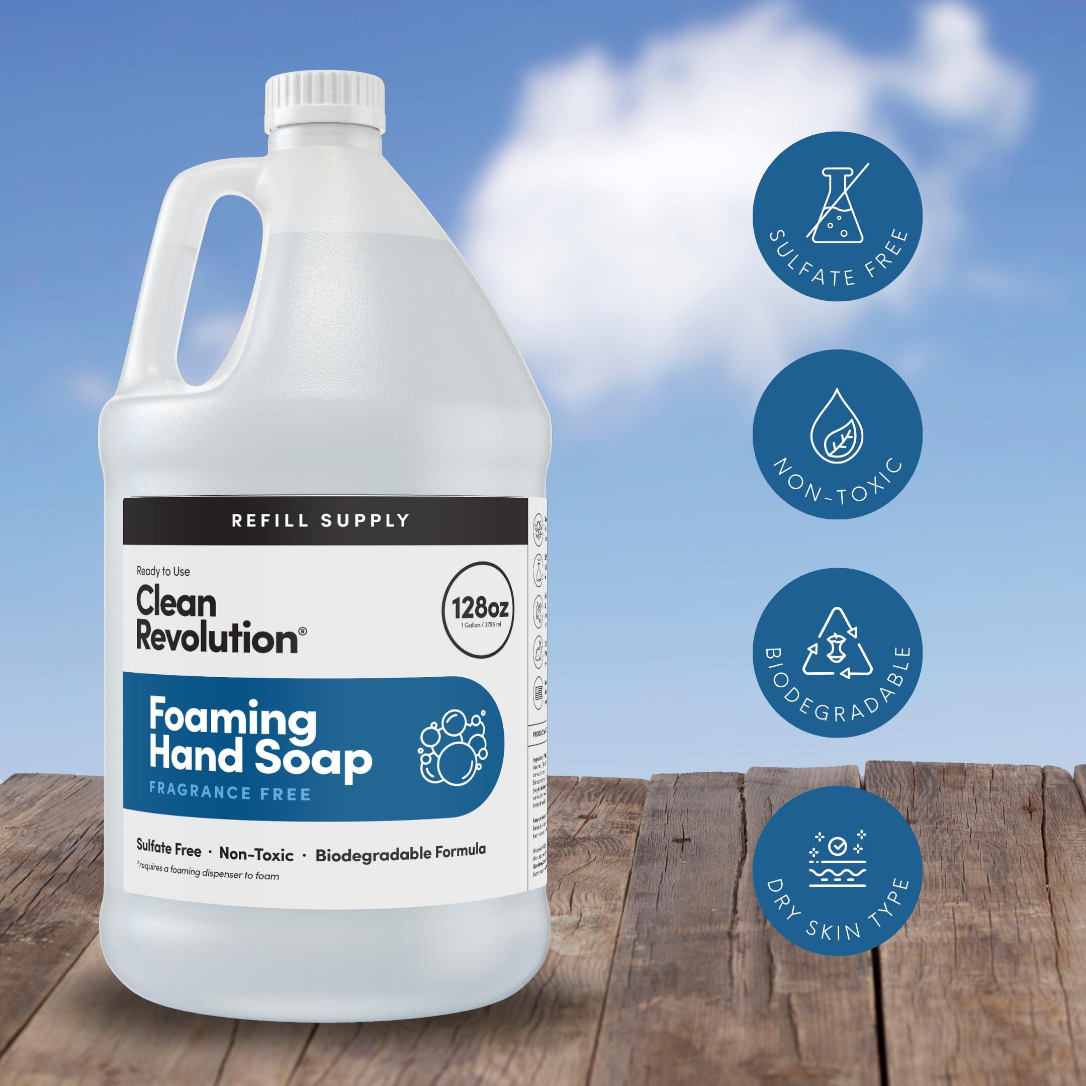 Clean Revolution Clean Revolution Foaming Hand Soap Refill Supply Container, Ready to Use Formula, Gluten Free, Unscented and Fragrance Free, 128 Fl. Oz, 4 Pack