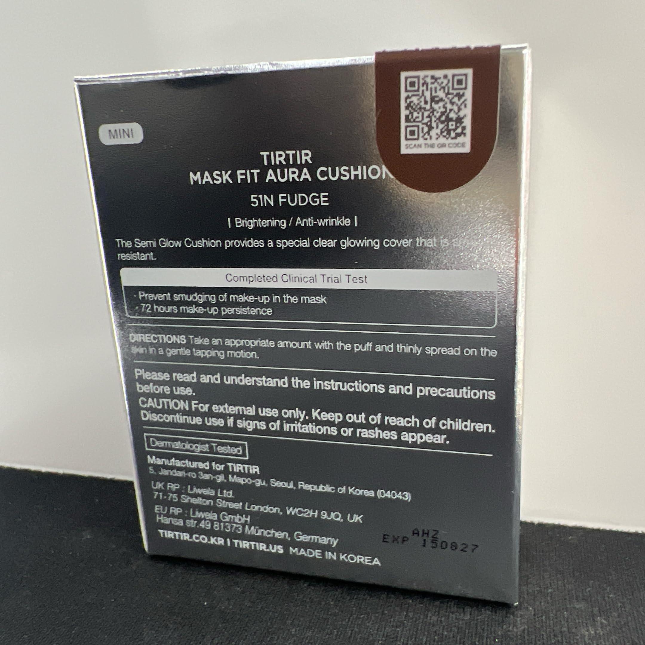 TIRTIR [*Mini Size*] TIRTIR Aura Glow Silver Cushion | Korean Cushion Foundation, (#51N Fudge, 0.15 Fl Oz)