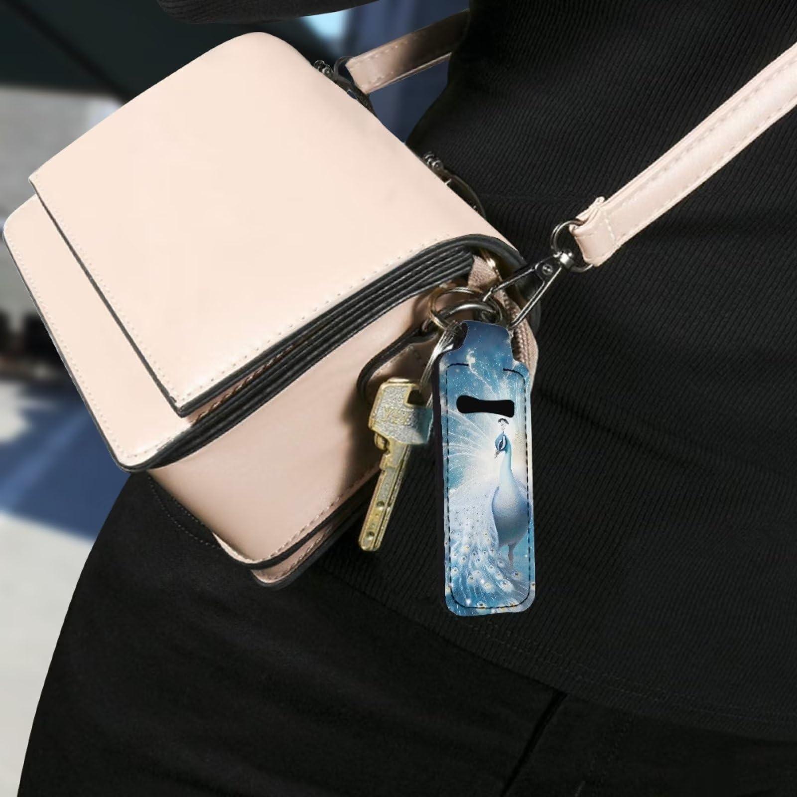 Advocator Advocator Chapstick Holder Keychain with Metal Clip Women Girls Lip Balm Holder Chapstick Keychain Holder for Travel, Peacock White Cute Animal Pattern