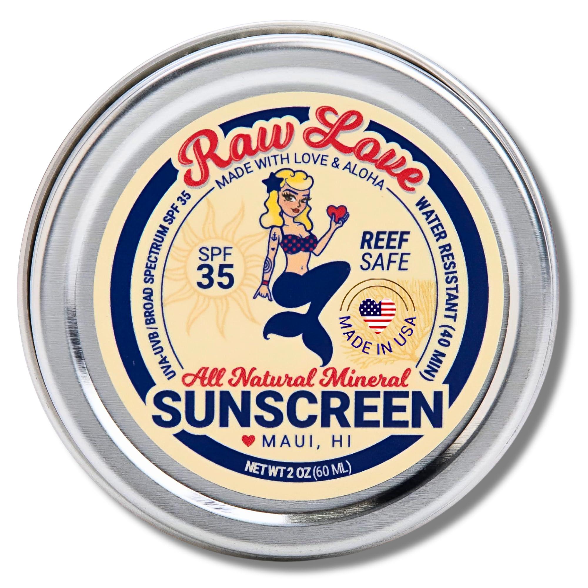 Raw Love Raw Love Reef Safe Sunscreen SPF 35 | Mexico & Hawaii Approved Biodegradable Sunscreen | Travel Size, Water Resistant, Natural, Organic Ingredients | Broad Spectrum Zinc Oxide Mineral Sunscreen | 2 Oz