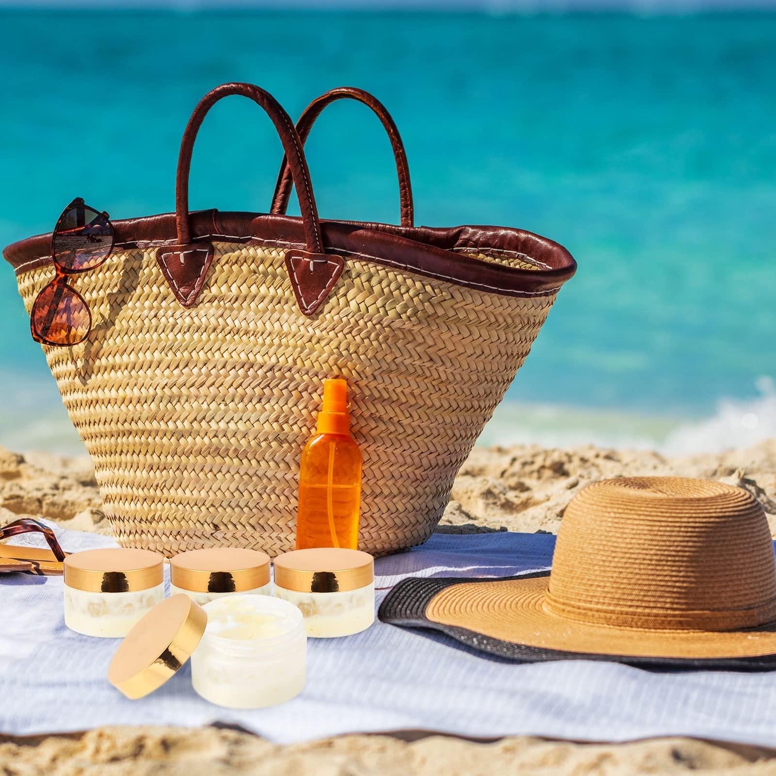 Patelai 4 Pieces Round Clear Wide-mouth Leak Proof Plastic Container Jars with Lids for Travel Storage Makeup Beauty Products Face Creams Oils Salves Ointments DIY Slime Making or Others (Gold, 4 Ounce)