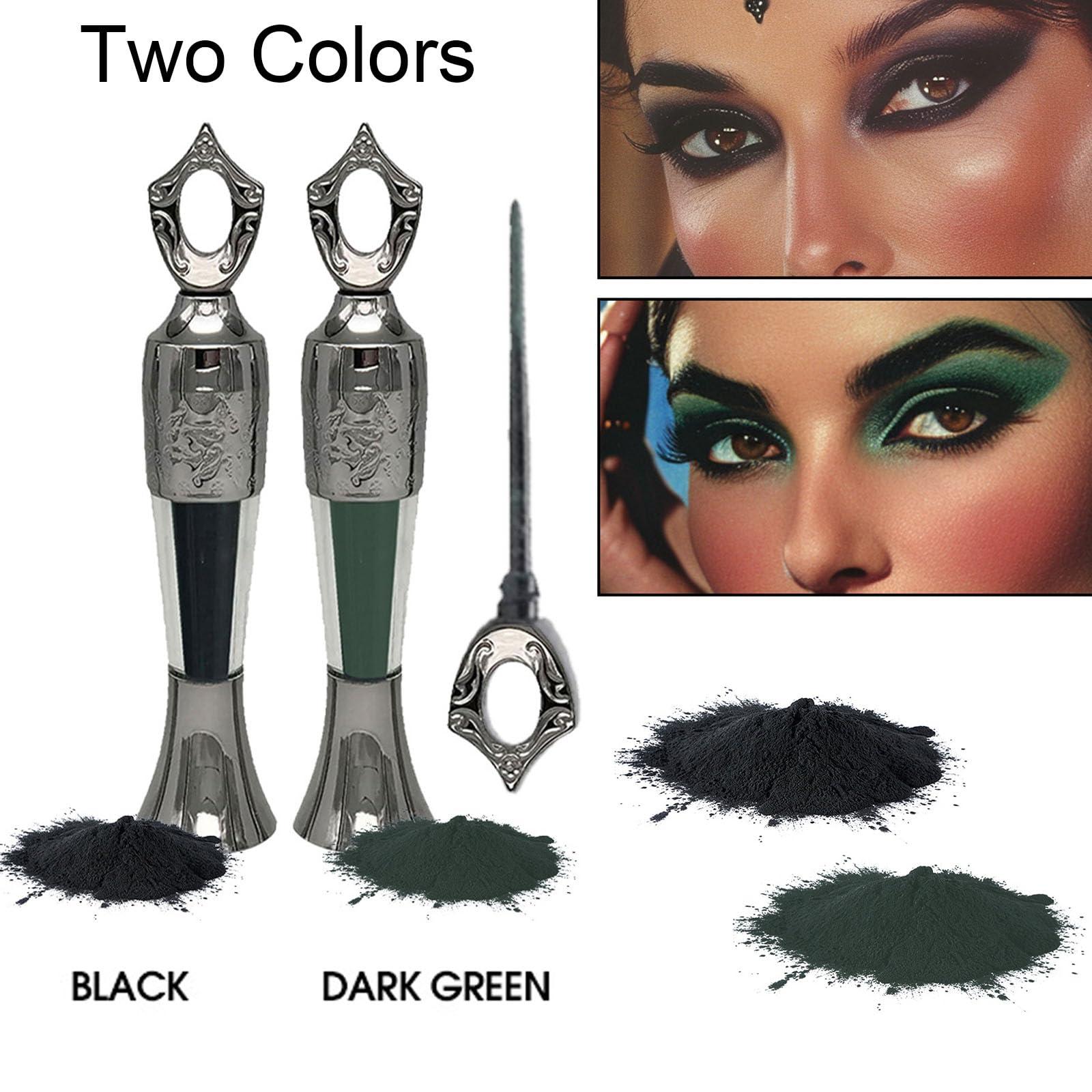 Vlrbfl Powder Eyeliner, Eye Liner, Handmade 100% Natural Eyeliner Powder, Long-Lasting Eyeliner Arabic Eyeliner Powder for Natural Makeup, Long-Wearing, Smudge-Proof (Black+Green)