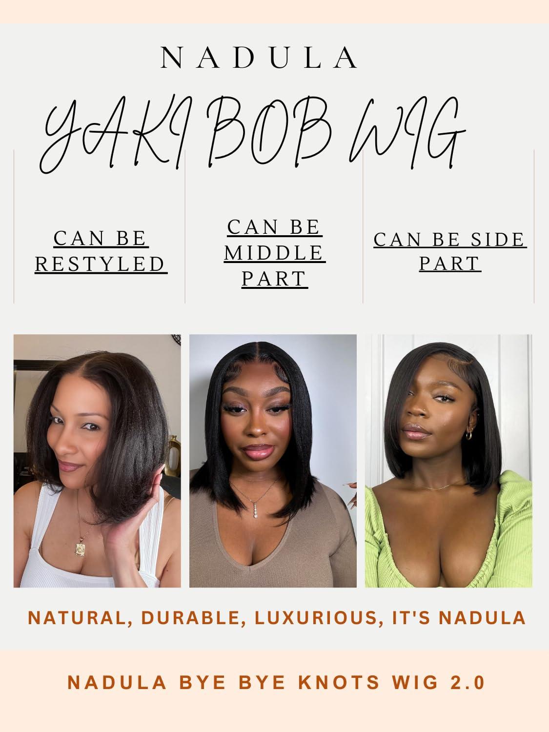 Nadula Nadula Bye Bye Knots Glueless Yaki Straight Bob 7x5 Lace Front Wigs Human Hair Pre Plucked Invisible Knots Pre Everything 3S Ready to Wear Short Yaki Bob Wigs Pre Cut 150% Density 12inch