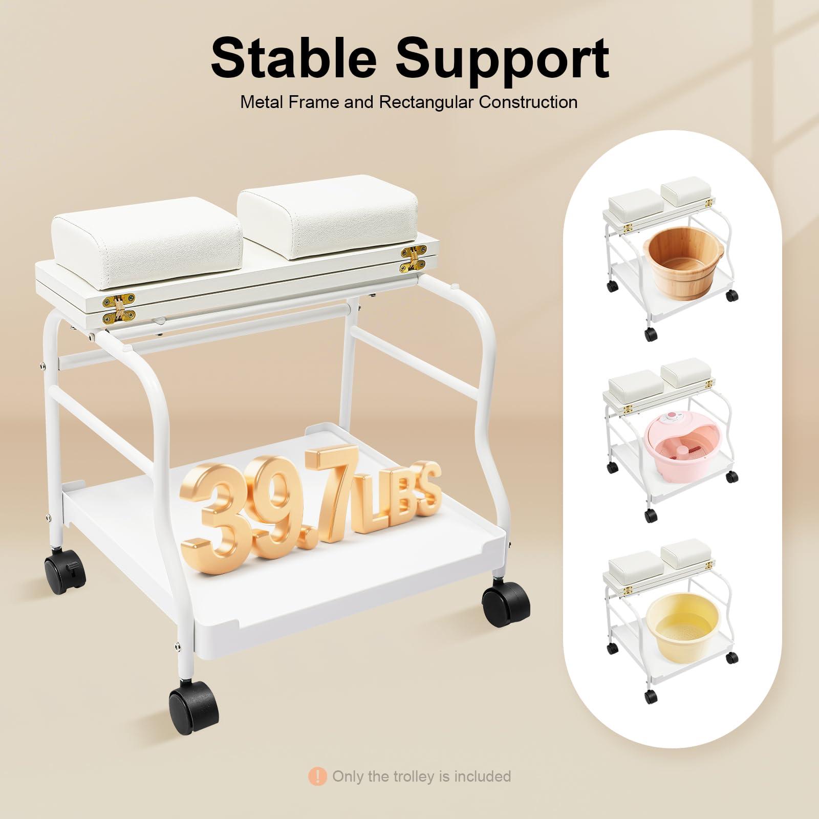DHBREK DHBREK Pedicure Foot Spa Bath Trolley Cart Portable Esthetician Trolley Cart Beauty Salon Nail Or Foot Bath for Spa Foot Rest Pedicure Massage Manicure Funiture Table 2 Cushion Salon Supplies (White)