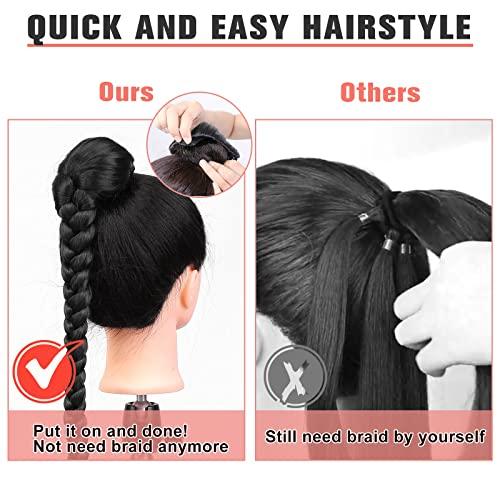 WIGNEE WIGNEE 34 Inches Long Braided Ponytail Black Hair Extensions Extension Drawstring Ponytail for Black Women Fake Braid Ponytail (1B)