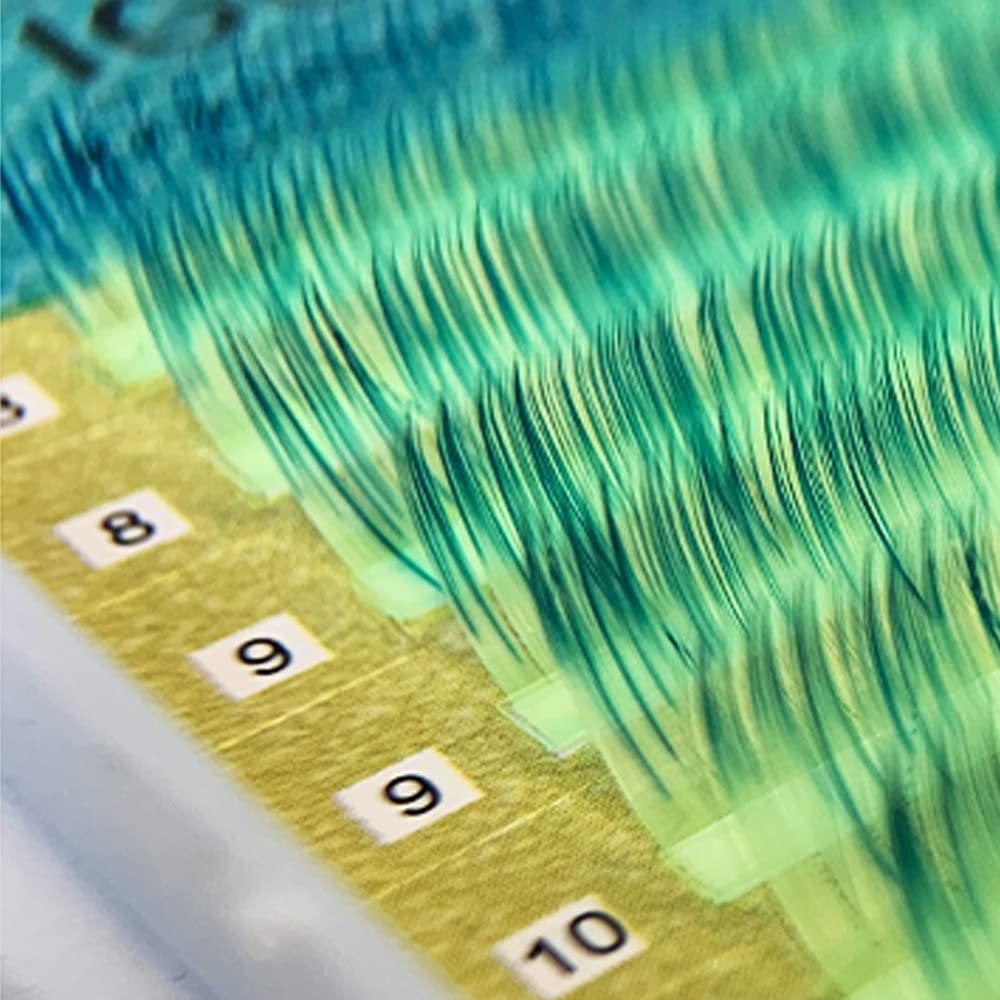 NinthAvenue Basics Colored Lash Extensions UV Neon Lash, 8-14mm Mixed, Green, Orange, Blue, Easy Fanning, C/D Curl, 0.07mm, Individual Colored Lashes (Curl D-0.07MM, Gradient Green)