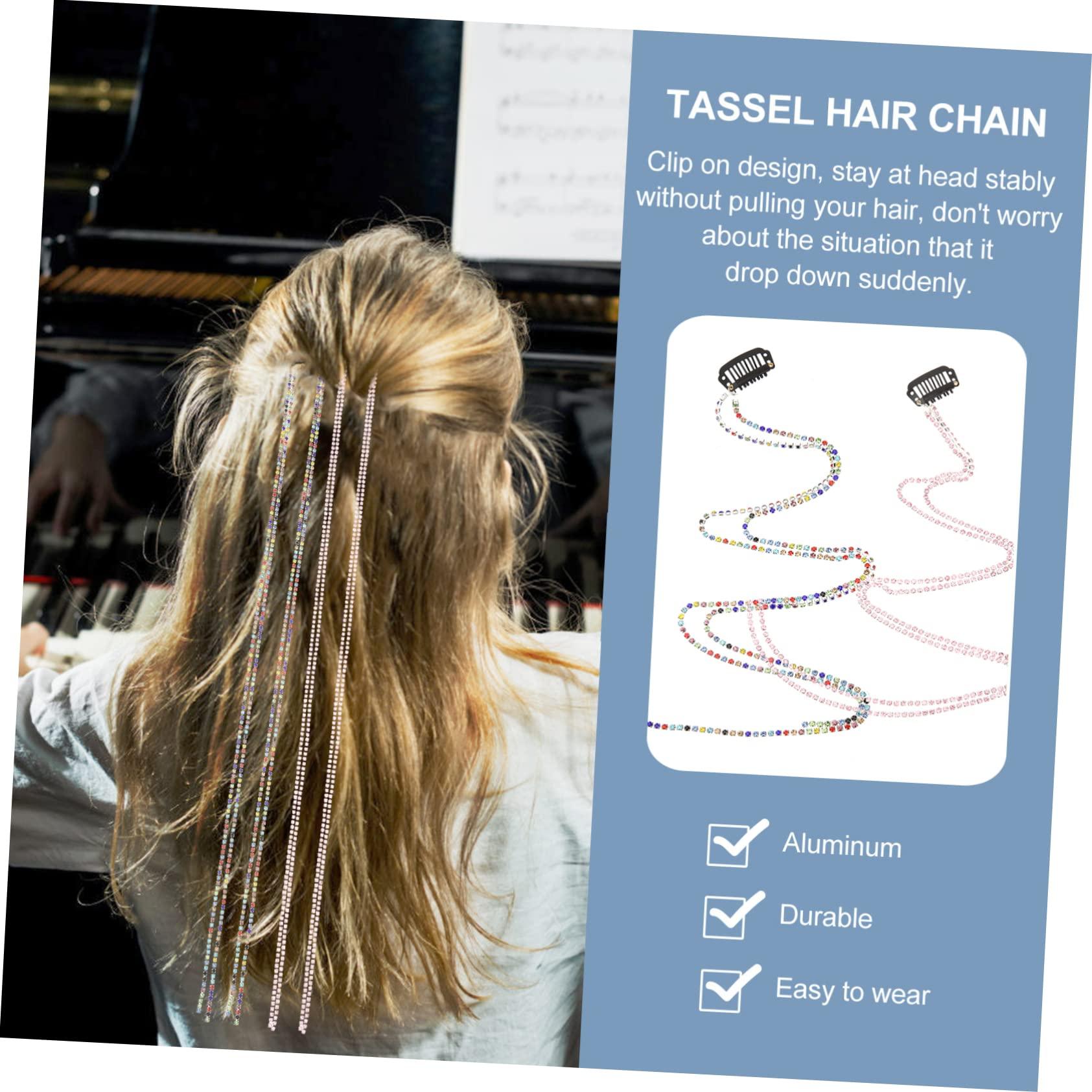 BELLIFFY BELLIFFY 2pcs Rhinestone Hair Chain Hair Jewelry Hair Accessory for Womens Hair Clips Hair Jewels for Women Braid Hair Accessories Rhinestone Barrettes for Women Braided Acrylic