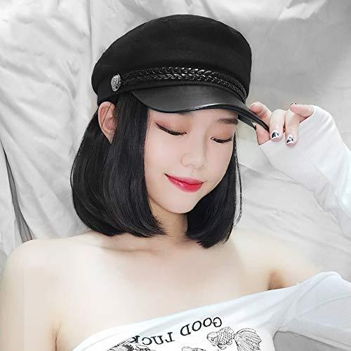 KXW KXW Baker Boy Hat Wigs for Women, Winter Newsboy Cap Hat with Synthetic Short Straight Bob Wig Hair Attached Dismountable Glueless for Daily (Natural Black Wig, 10 in/25cm)