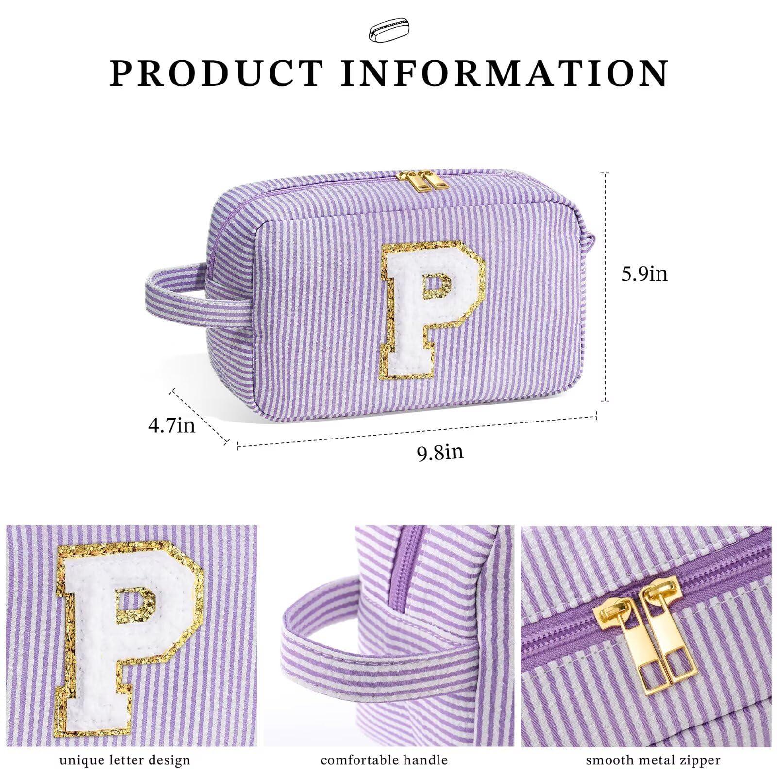 YOOLIFE YOOLIFE Travel Makeup Cosmetic Bag - Personalized Monogram Cute Initial Makeup Bags Cosmetic Toiletry Bag Pouch Make Up Case for Women Her Best Friend Friendship Teacher, Birthday Gifts for Women V