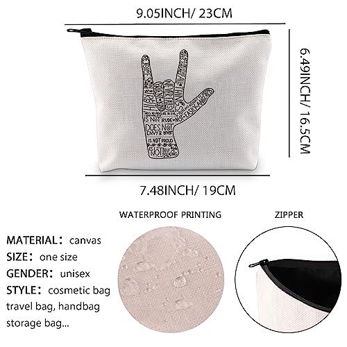 XYANFA XYANFA I Love You ASL Gift Sign Language Makeup Bag Asl Interpreter Deaf Gift For ASL Teacher Thank You Gift ASL Graduation Gift ASL Cosmetic Bag (NOT EASILY ANGERED)