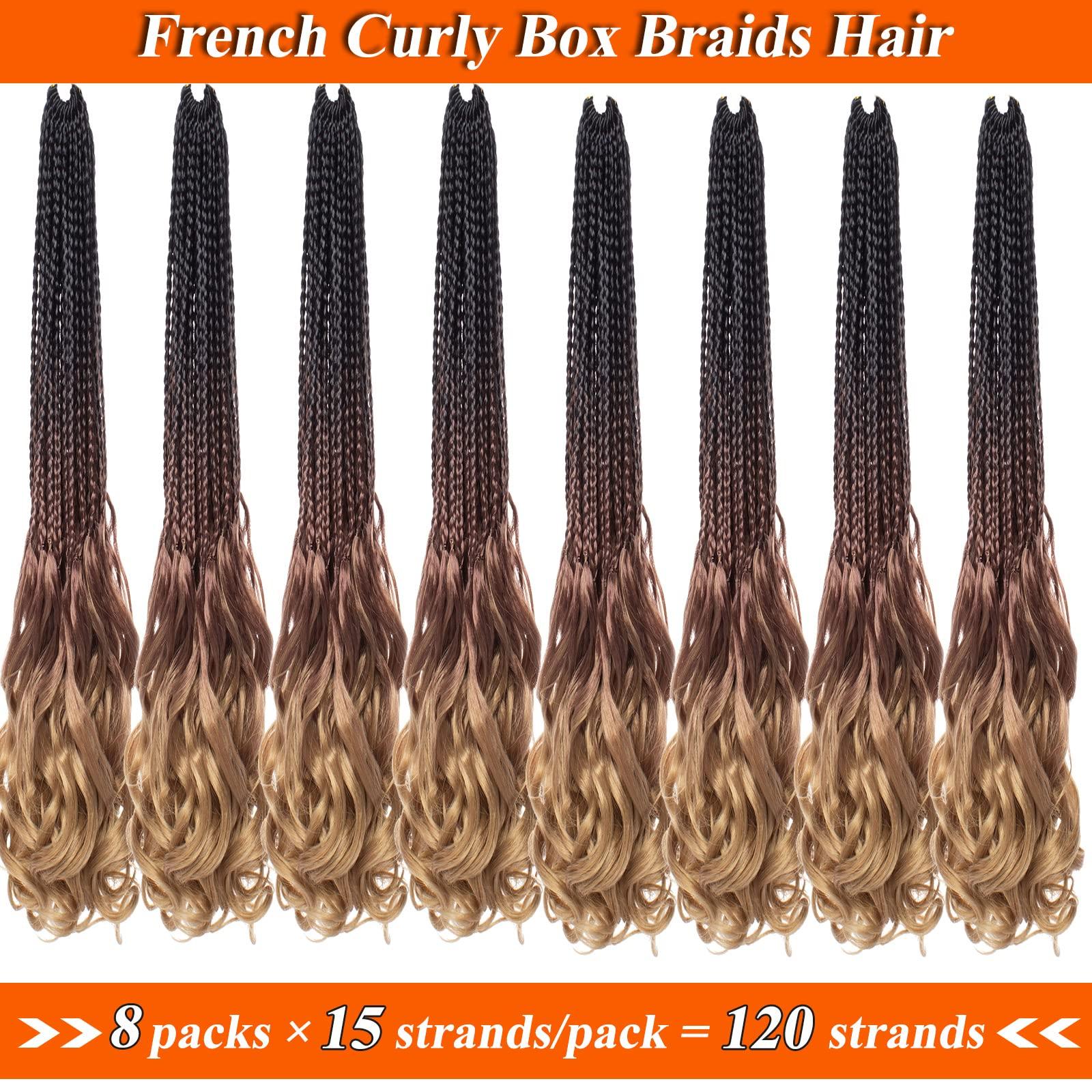 ZRQ ZRQ 8 Packs 24 Inch French Curl Crochet Braids Ombre Brown Goddess Box Braids Crochet Hair Pre Looped French Curly Braiding Hair With Curl Ends Crochet Hair for Black Women 1B3027#