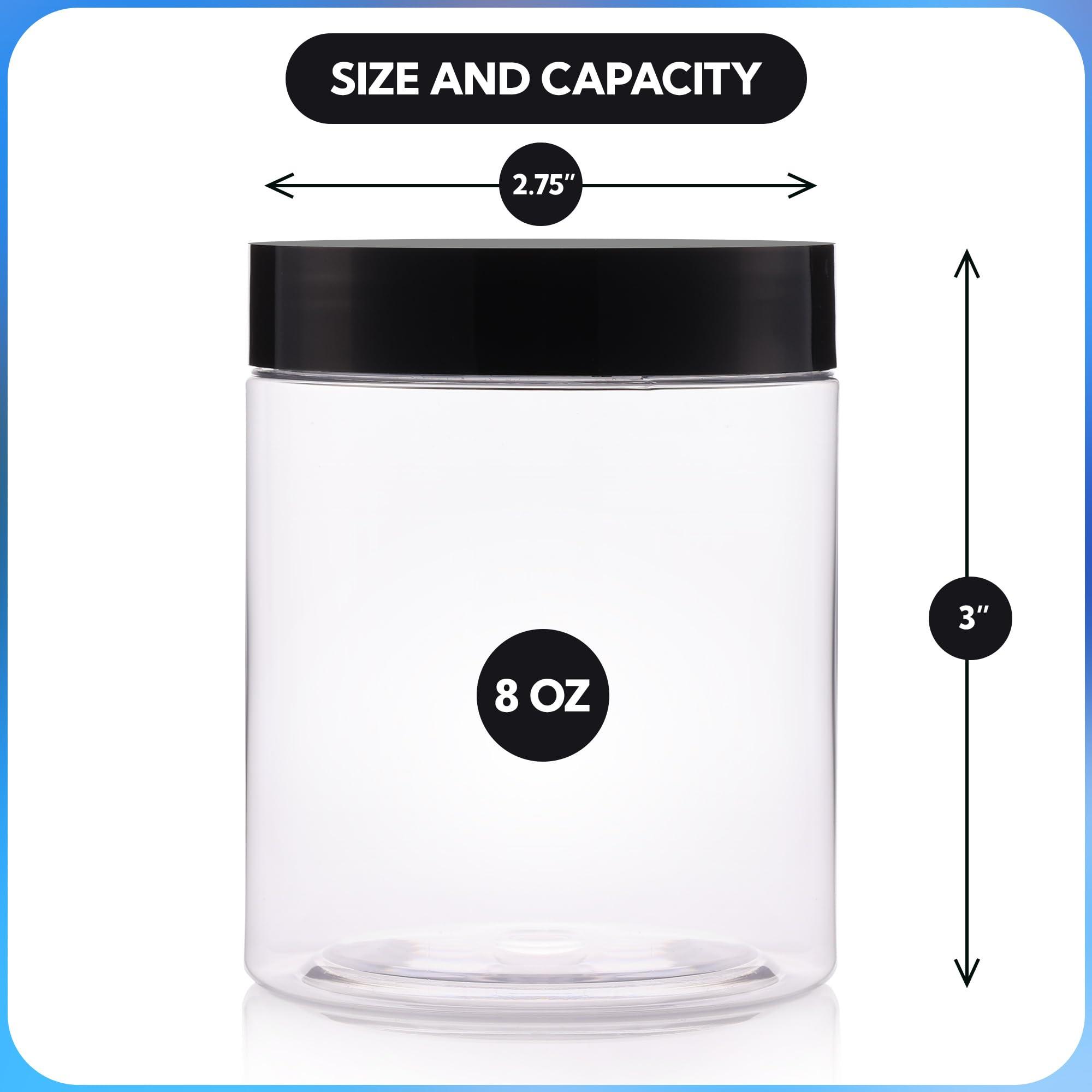 Rightitem Plastic Jars with Lids - 8 OZ Small Plastic Containers - 18 Pack - Travel Cosmetic Containers for Creams, Lotion - Leak Proof Clear Jar