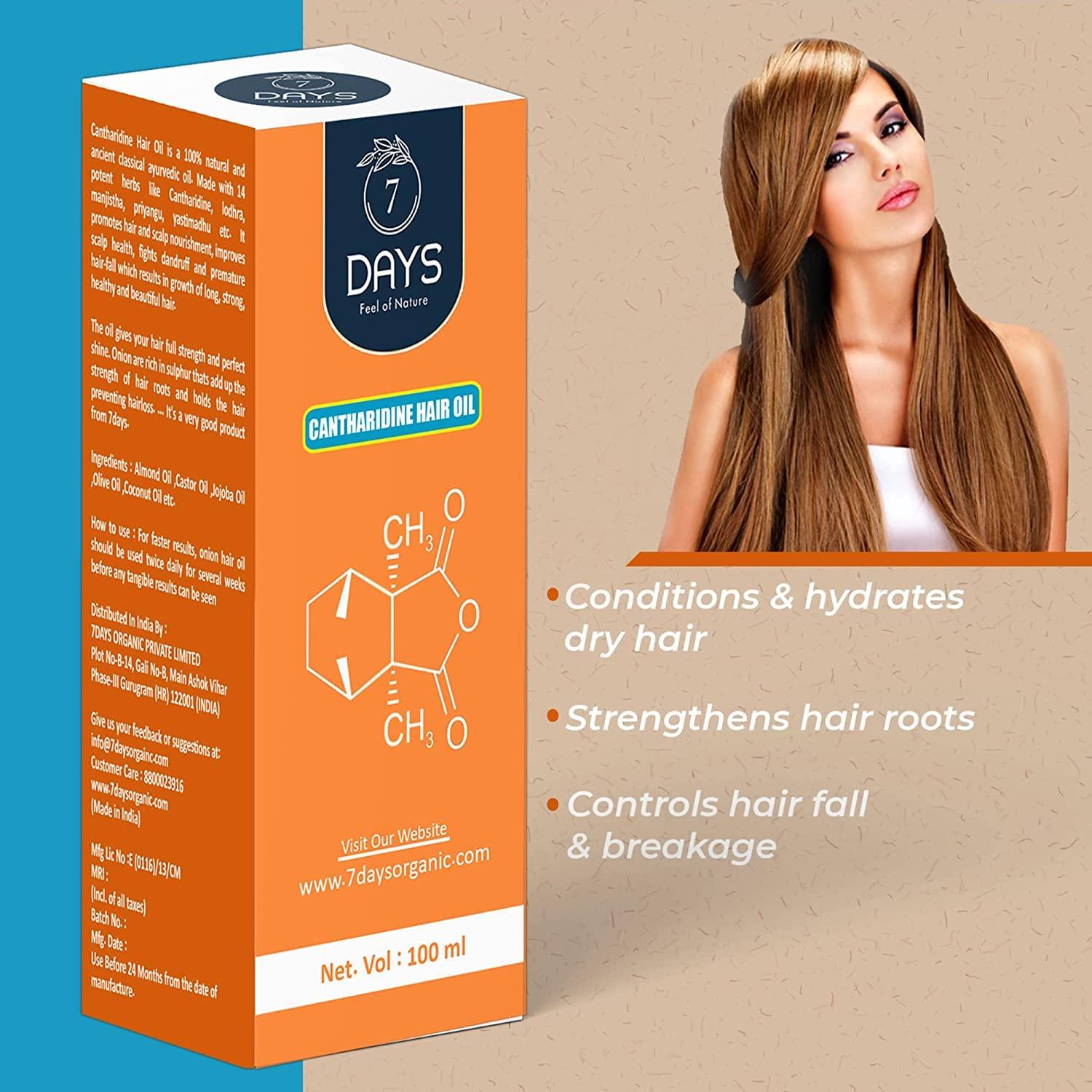 Generic 7 DAY Cantharidine Oil for hair | Control Hair Fall | Reduce Dandruff | Hair Growth Oil | | Made in India | Multi-Purpose Hair Growth Oil/Serum For Complete Hair Treatment with Argan, Bhringraj, Hibiscus, Sesame,Amla,Sweet Almond, Olive and more. (10