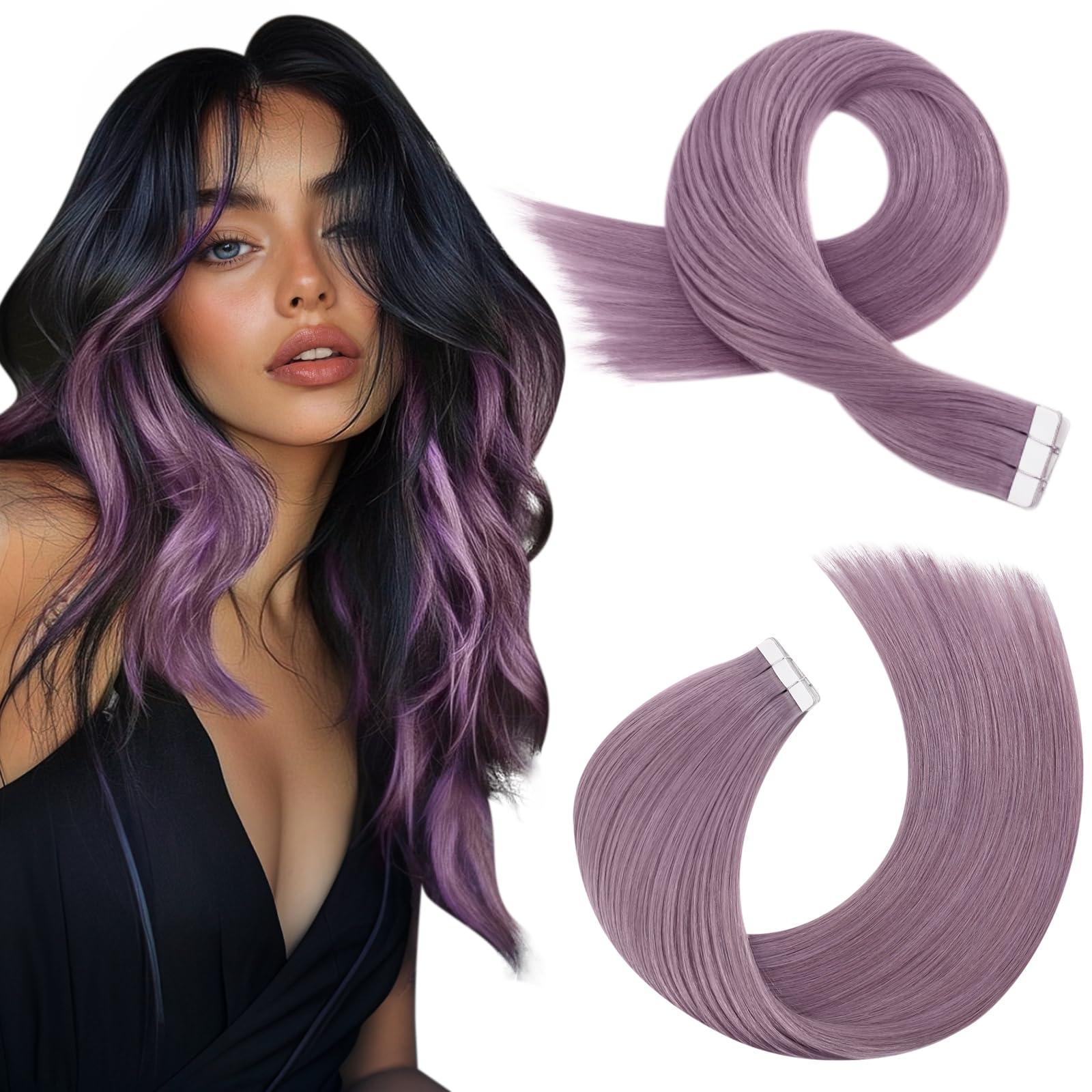 Moresoo Moresoo Purple Tape in Hair Extensions 16 Inch 10Pcs/25G Lavender Purple Hair Extensions for Any Occasion-Wedding,Party,School, No Age Limit