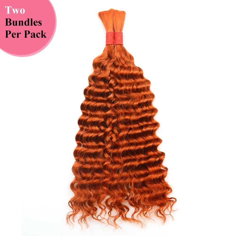 Shining Girl Deep Wave Bulk Human Hair for Braiding No Weft 100 g (1 Pack-2 Bundles) 100% Unprocessed Brazilian Virgin Human Hair Bulk Human Braiding Hair For BOHO Braids Curly Deep Bulk 18 inch Ginger Orange #350