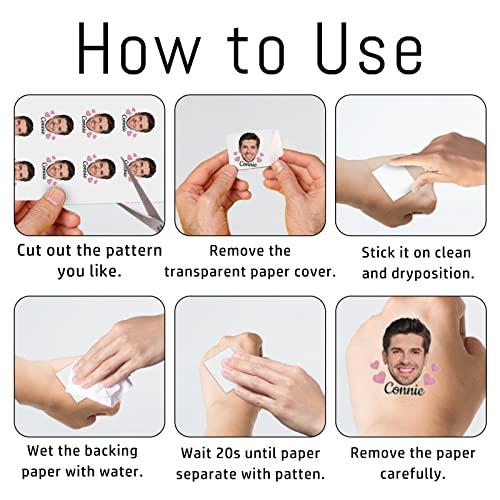 Artsadd 30pcs Custom Tattoos Personalized Temporary Tattoos with Photo Face Heart Waterproof Name Logo Tattoos Stickers For Women Men Kids Gifts for Birthday Party Wedding Bride Groom Decor