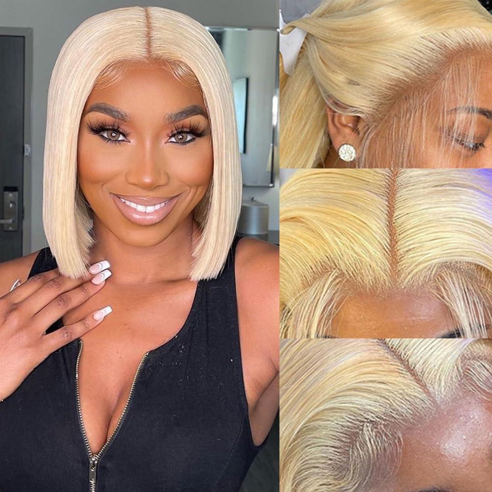 HELLOSH 12 Inch 613 Bob Blonde Lace Front Wigs Human Hair 13x4 Transparent Lace 613 Bob Frontal Wig 613 Hd Lace Frontal Wig Blonde Bob Wig Human Hair Pre Plucked With Baby Hair