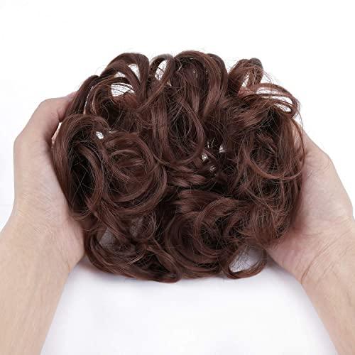 ELAINE ELAINE Hair Buns Hair Piece Messy Tousled Wavy Curly Scrunchies Wrap Ponytail Extensions With Elastic Rubber Band Synthetic Donut Updo Hairpieces for Women Girls (Dark Auburn -#39)